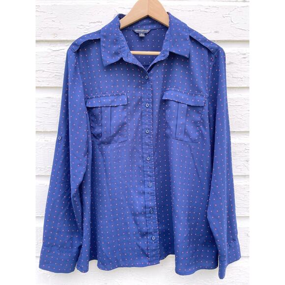 Banana Republic Tops - Banana Republic Blouse Womens XL Blue Roll Tab Sleeve Button Front Chiffon Print